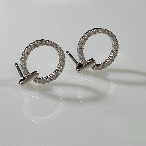 Sterling Silver Cubic Zirconia Circle Stud Earrings - Picture 7 of 10